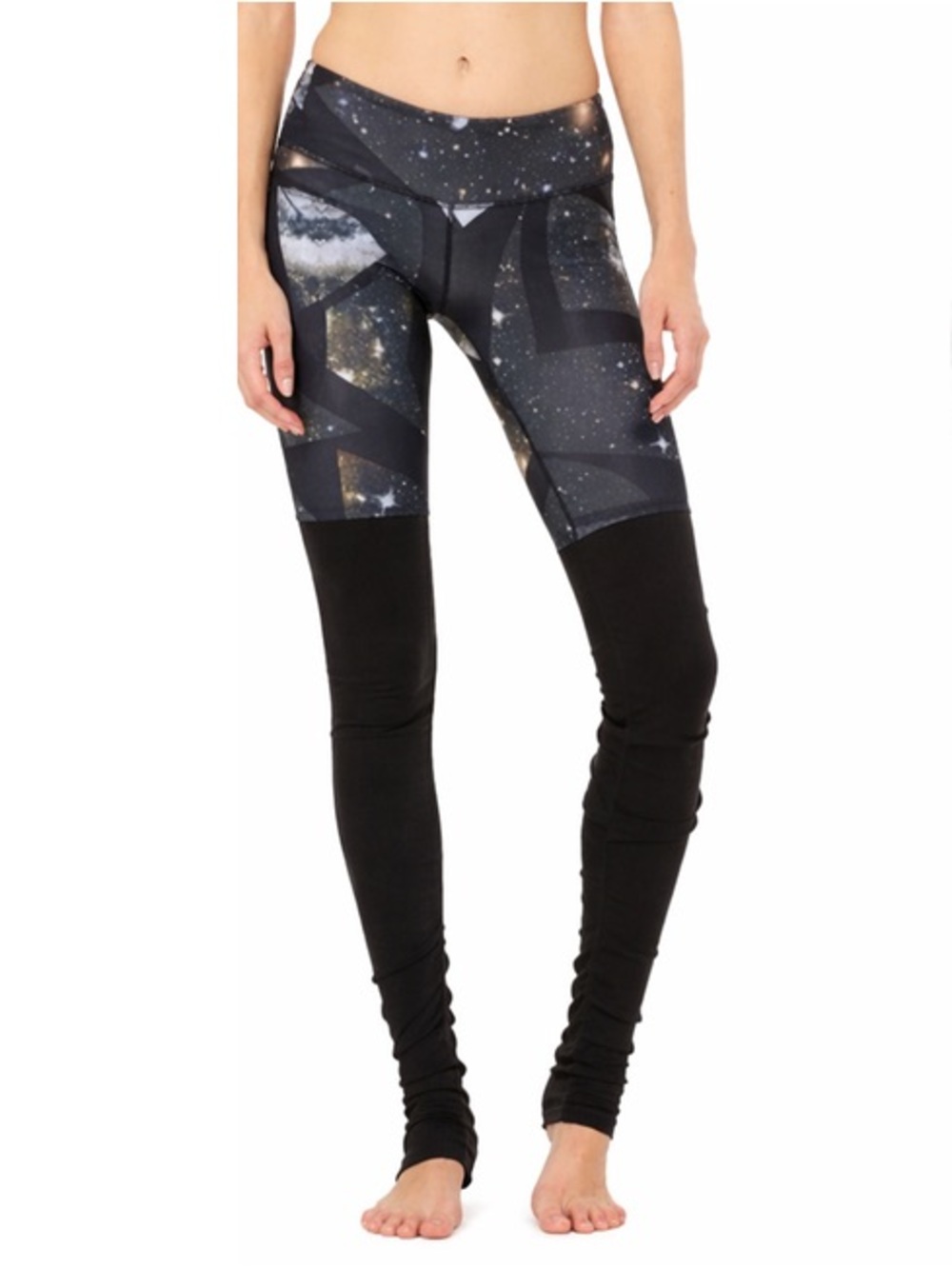 ALO Yoga Black Galaxy Panel Leggings with Ruched Lower Legs
